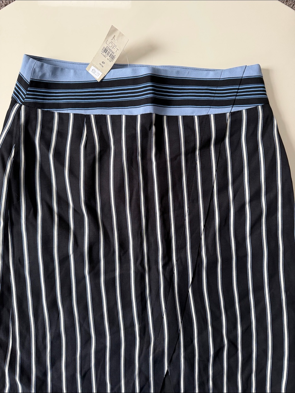 LOFT Navy and Light Blue Striped Pencil Skirt - Picture 2 of 7